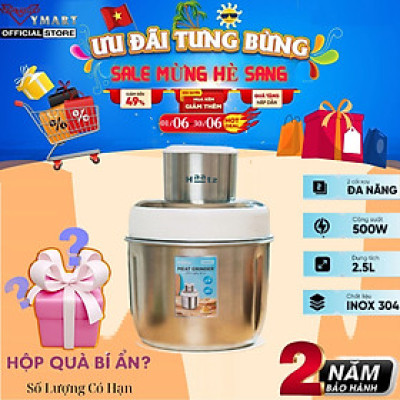 Máy Xay Thịt inox Haatz CIM382 - 2 Cối 2,5L, 500W Kèm Phụ Kiện Đánh Ruốc - Hàng Chính Hãng Bảo Hành 2 Năm