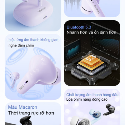 Tai nghe Bluetooth 5.3 TRANYOO T-M26, khử tiếng ồn thông minh, thiết kế đẹp, sang trọng, pin trâu - Hàng chính hãng