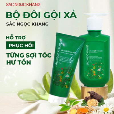 Bộ Đôi Gội Xả 26 Thảo Dược Sắc Ngọc Khang - Làm Sạch, Hỗ Trợ Phục Hồi & Chăm Sóc Tóc Mềm Mượt, Giảm Gãy Rụng