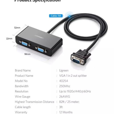 Ugreen UG4025440254TK 1M màu Đen Bộ chia 1 ra 2 màn hình cao cấp - HÀNG CHÍNH HÃNG