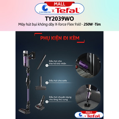 Máy hút bụi không dây X-force Flex 9.60 TY2039WO - Tím - Hàng Chính Hãng - - Công suất: 250W  - Đầu hút: 100AW  - Thời lượng pin: 45 phút