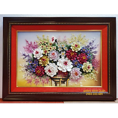Giỏ Hoa tranh đá nghệ thuật xếp cánh nổi 