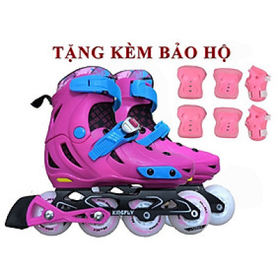 Giày trượt patin trẻ em cao cấp Kingfly W198 có đèn led tặng kèm bảo hộ