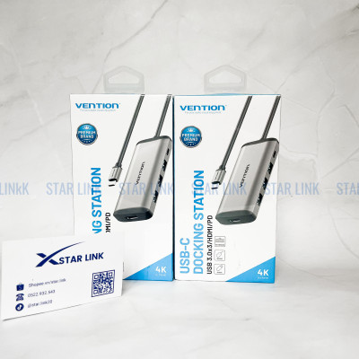 Cáp chuyển đổi Type-C sang HDMI + 3 cổng USB 3.0 + Type-C PD  Vention CNBHB - hàng chính hãng