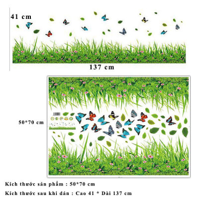 Decal trang trí chân tường khu vườn hoa bướm cho bé XL7180