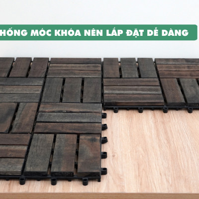 Vỉ Gỗ Lót Sàn Ban Công Thương Hiệu ANKAN Gu Màu Đen 12 Nan, Ván Sàn Gỗ Tự Nhiên, Sân Vườn, Hồ Bơi, Phòng Spa, Siêu Bền, Chịu Nước Tốt, Chống Trơn Trượt, Tiêu Chuẩn Xuất Khẩu (1 Vỉ) - Hàng Chính Hãng