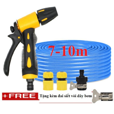 Bộ dây vòi xịt nước rửa xe, tưới cây . tăng áp 3 lần, loại 7m, 10m 206319 cút sập,nối đen + tặng đai