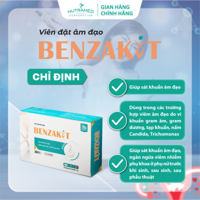 Viên đặt Benzakit hỗ trợ làm sạch, giảm viêm nhiễm và mùi hôi bất thường - Nutramed (10 viên)