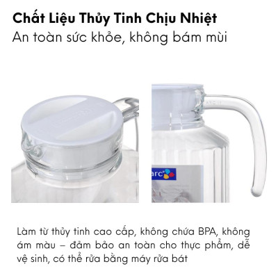 Bình đựng nước thủy tinh Luminarc Quadro G2666, dung tích 1.1L, dùng máy rửa bát | Hàng chính hãng