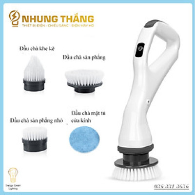 Máy Cọ Chà Sàn Vệ Sinh  Tự Động, Bàn Chải Làm Sạch Vệ Sinh Nhà Tắm Không Dây Với 4 Đầu Thay Thế