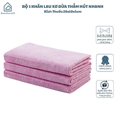 Bộ 3 Khăn Lau Xơ Dừa Thấm Hút Nhanh, Dùng Cho Bếp và Nhà Tắm - HÀNG CHÍNH HÃNG MINIIN