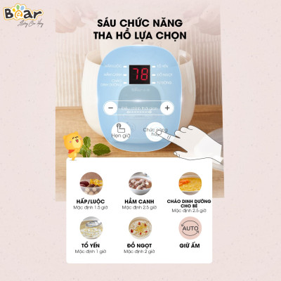 Nồi Chưng Yến, Nồi Nấu Chậm BEAR SUBE001 Tặng Khay Hấp Dung Tích 0,8 Lít Công Suất 200 W- Hàng Chính Hãng