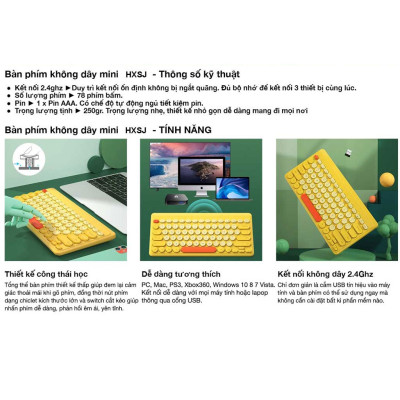 Bàn phím không dây HXSJ K610 USB2.4G giảm ồn, gọn nhẹ dễ mang đi, phù hợp PC/ Laptop/ Điện thoại- Hàng chính hãng