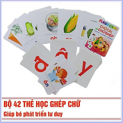 Bộ 42 thẻ học Flash Card chữ cái và chữ ghép cho bé