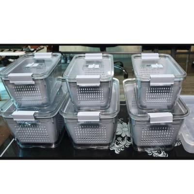 Hộp Nhựa Đựng Thực Phẩm 2 lớp để Tủ Lạnh Có Lỗ Thoát Nước Khóa Thoát Khí Dễ Dàng Bảo Quản Rau Củ