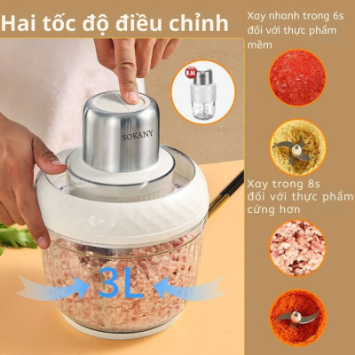 Máy xay thịt đa năng 2 IN 1 SOKANY SK-06008, máy xay thịt tỏi ớt công suất cao 800W, cối thủy tinh cao cấp chắc chắn, HÀNG CHÍNH HÃNG