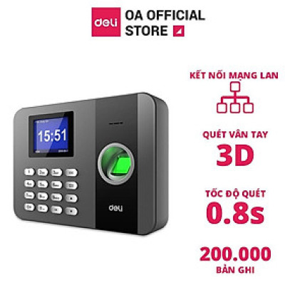 Máy Chấm Công Quét Vân Tay Deli hàng Chính Hãng Deli   - Màn Hình 2.4 Inch, Camera Kép, Kết Nối USB - Tích Hợp Nhiều Ngôn Ngữ E3747