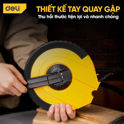 Thước cuộn 50m Deli Cao Cấp - Thước cuộn siêu dài có móc giữ cố định - vạch chia rõ