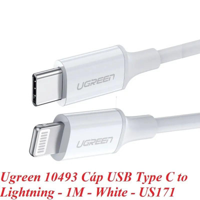 Ugreen UG10493US171TK 1M Màu Trắng Cáp USB Type C ra Lightning - HÀNG CHÍNH HÃNG