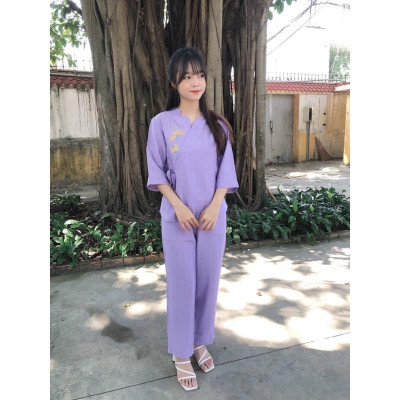 Đồ Lam Đi Chùa Hoa Mẫu Đơn nơ