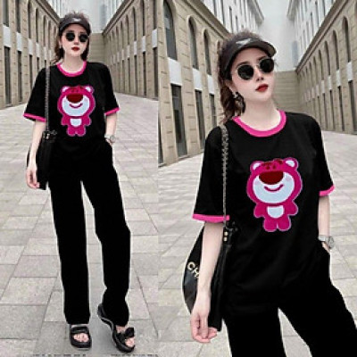 Sét đồ bộ nữ cao cấp quần ống suông kèm áo thêu hình siêu kute mẫu mới chất bao dep9ư r