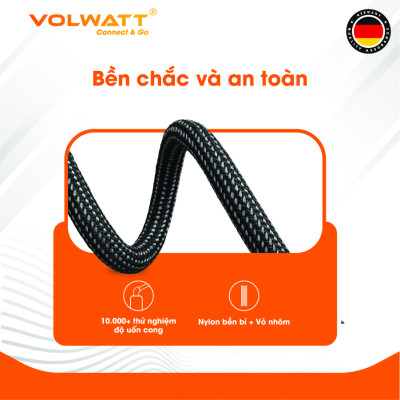 Cáp sạc nam châm chống rối Volwatt GE-A45-CL hàng chính hãng | Cáp Type-C to L PD 27W, LED hiển thị, dài 1.2m – BH 12 tháng
