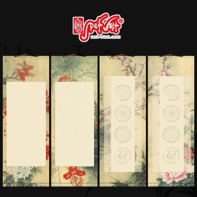 Liễn giấy bồi trục treo in viền hoa dùng để viết thư pháp