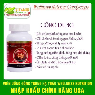 Đông trùng hạ thảo WELLNESS NUTRITION CORDICEP NATURE GIFT 90 viên | Nhập khẩu chính hãng Mỹ