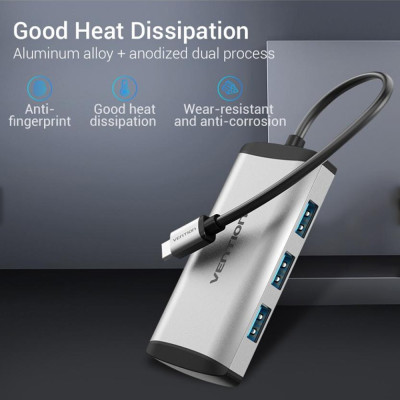 Cáp chuyển USB Type C to 4*USB 3.0 + PD Micro USB Vention TGCHB (5 in 1) - Hàng chính hãng