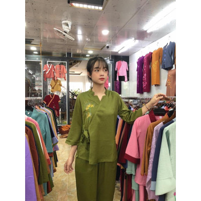 ĐỒ LAM ĐI CHÙA Cổ Ngôi Sao Vải Lụa Tằm Ướt