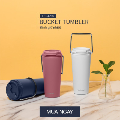 Bình giữ nhiệt Lock&Lock Bucket Tumbler Nắp bật không ống hút - Màu xanh navy LHC4269NVY 540ml - Hàng chính hãng thép không gỉ quai xách tiện lợi - JoyMall