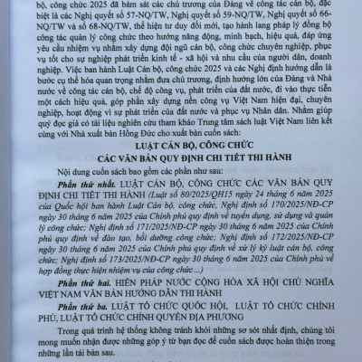 Sách Luật Cán Bộ, Công Chức 2025 – Các Văn Bản Quy Định Chi Tiết Thi Hành (V2616T)