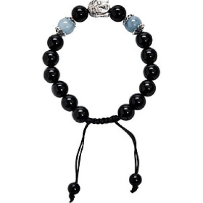 Vòng Đá Obsidian Phối Hải Lam Ngọc Và Charm Phật Bạc Ngọc Quý Gemstones VT56
