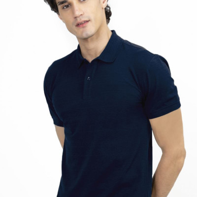 Áo thun Polo melange dệt chìm xương cá không túi đen bích NATMMNMCSR210114N