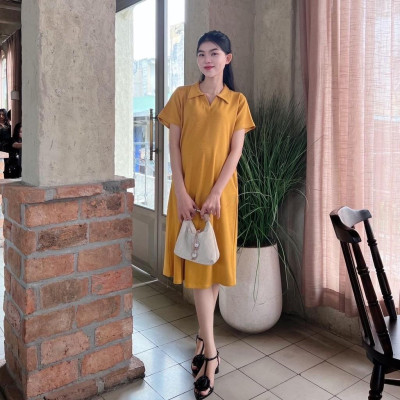 Đầm bầu Polo thun tăm dáng dài trẻ trung, năng động