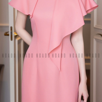 Đầm hồng bút chì phối bèo NGADO , đầm bút chì , đầm kiểu Nữ, đầm dự tiệc , công sở