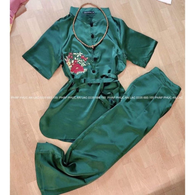 ĐỒ LAM ĐI CHÙA #Mã Freeship Xtra RP028# Đồ Đi Chùa PR028 Vải Lụa Cao Cấp Thêu Hoa Thắt Dây Cực Đẹp