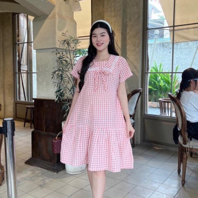 Đầm bầu đuôi cá cổ thuỷ thủ phối viền ren chất Cotton Hàn Váy bầu năng động