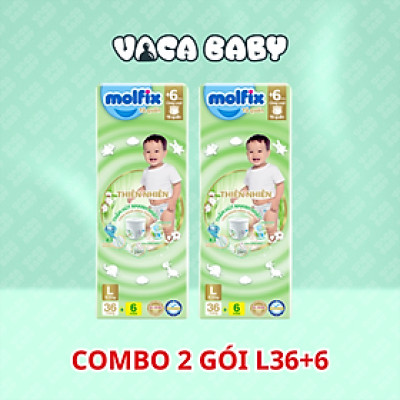 Combo 2 gói Tã bỉm QUẦN Molfix thiên nhiên Jumbo size L36+6 miếng