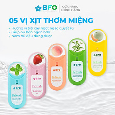 Combo 5 Xịt Thơm Miệng BFO Cho Hơi Thở Thơm Mát 10ml An Toàn (Trà xanh, Bạc Hà, Đào, Dâu, Dưa Lưới)