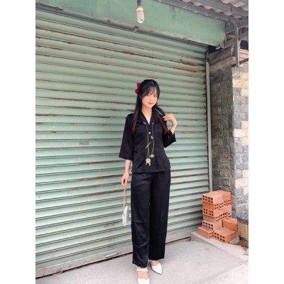 thời trang nữ , áo lam đi chùa, lụa sen cao cấp