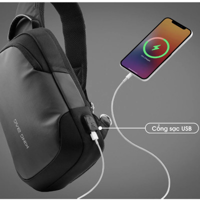 Túi Đeo Chéo 11 Inch có cổng sạc USB, vải trượt nước, nhiều ngăn phụ tiện ích KINGBAG JULIUS I - Hàng Chính Hãng