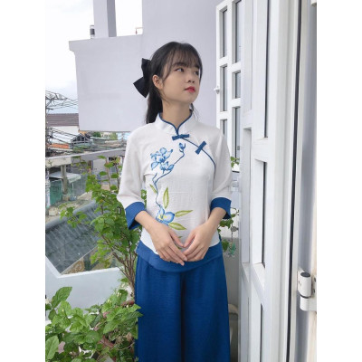 đồ lam đi chùa # Đài Loan Vải Lụa Pháp