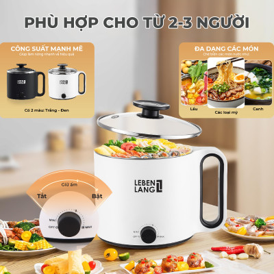 Nồi lẩu điện mini đa năng Lebenlang LBEC0808 1500ml - Hàng chính hãng