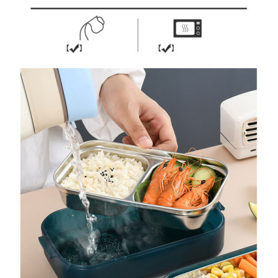 Hộp cơm giữ nhiệt văn phòng YESURE 1200ml Hai Tầng có ngăn Inox Tháo rời dễ dàng cho vào lò Vi Sóng - Hàng chính hãng