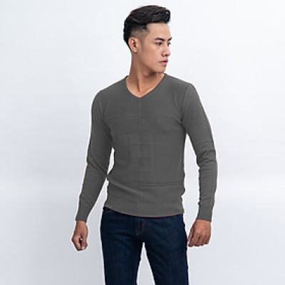 Áo len nam dài tay cổ tim màu ghi nhạt NOVELTY 180571I