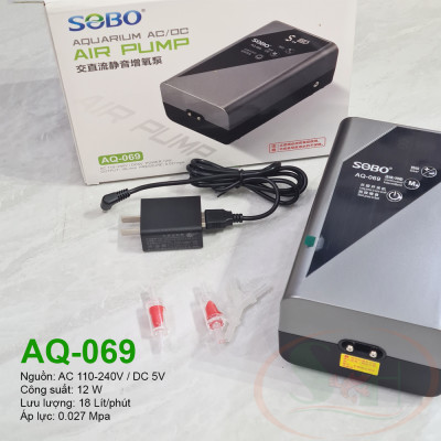 Máy sủi tích điện Sobo AC/DC Air Pump AQ series sục oxy 1 2 vòi bể cá tép thủy sinh cảnh