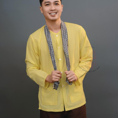 Bộ Bà ba áo vàng quần nâu nam bộ- Miền tây-giá rẻ- Có bộ bà ba Bigsize- may bộ áo bà ba theo yêu cầu