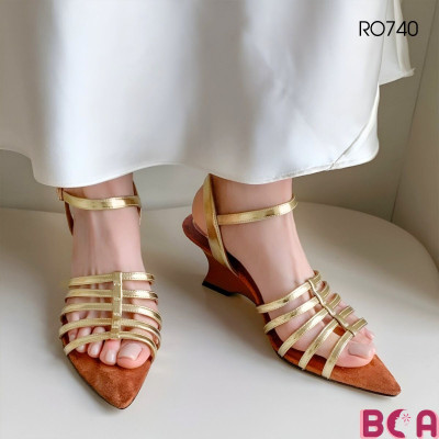 [SANG TRỌNG - QUÝ PHÁI]  Sandal Đế Xuồng Nữ Cao 5 Phân RO740 ROSATA Quai Vàng Mảnh Tôn Da Tôn Dáng