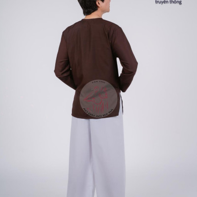 Bộ áo bà ba nam phối áo cate nâu+ Quần cate trắng - Có bộ bà ba Bigsize